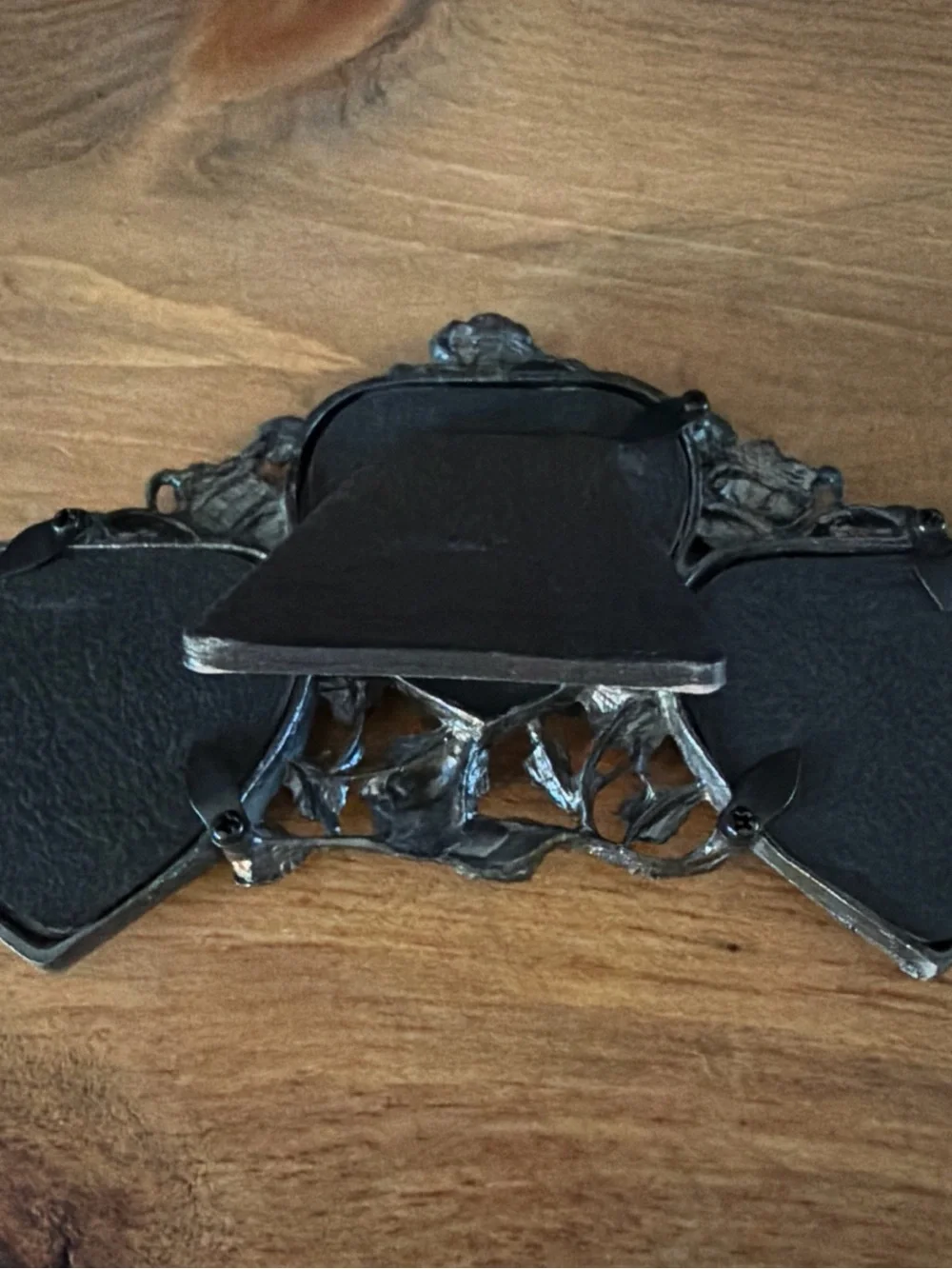 Vintage Pewter Triple Heart Photo Picture Frame Ornate Victorian Rose Grannycore